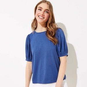 NWT Loft Blue Puff Sleeve Statement Tee